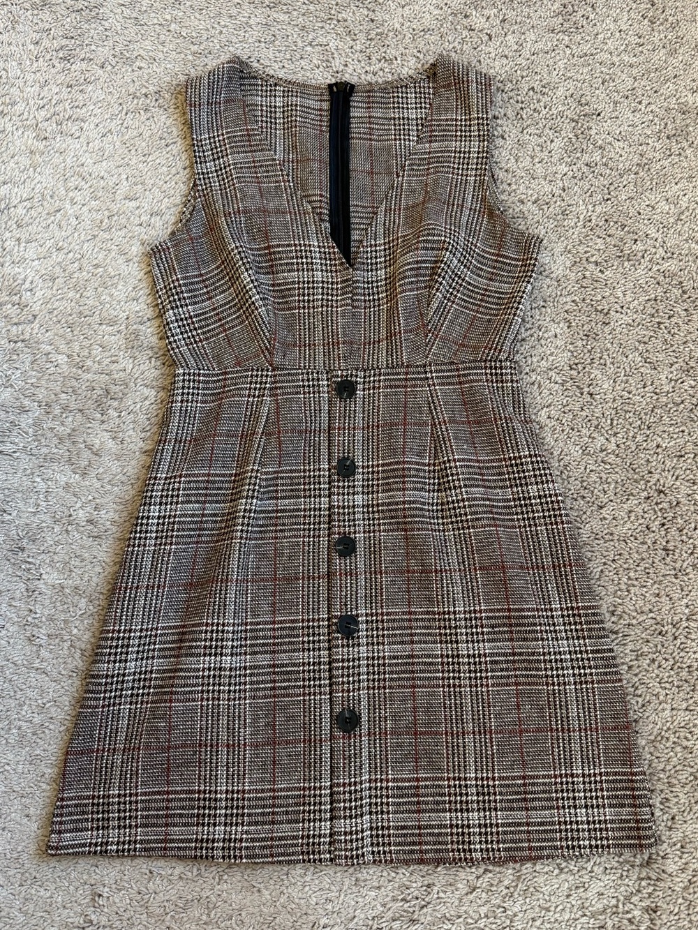 SHEIN Brown Plaid Button-Front Sleeveless Mini Dress